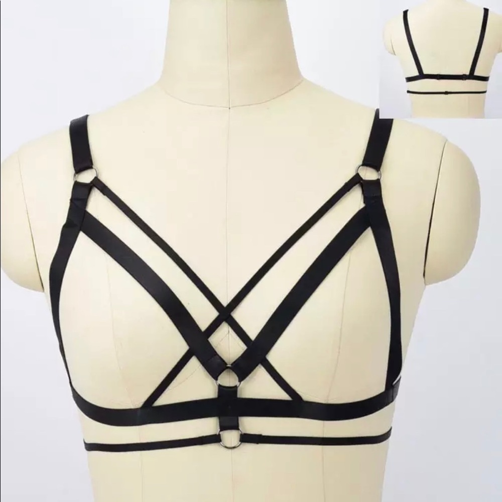 Black Rave Harness Crop Top for Halloween costume